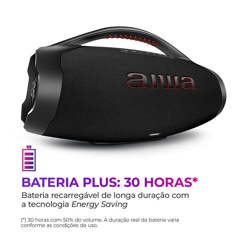 Caixa de Som Boombox Aiwa Aws-bbs-01b 200w Ip66 30hs De Bateria Preto