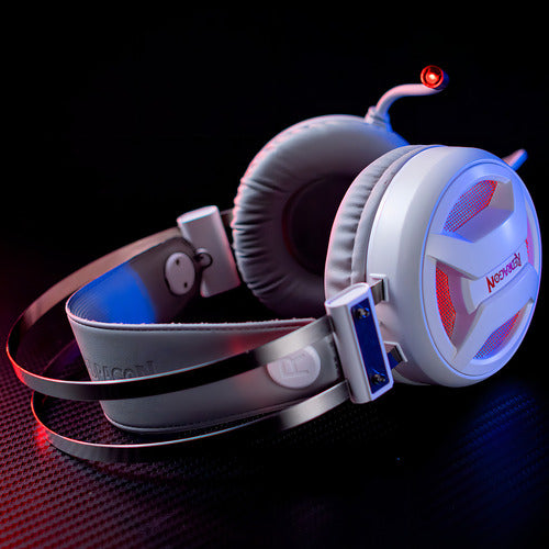 Headset Gamer Redragon Minos Overear 7.1 Surround Usb Branco Luz Vermelho