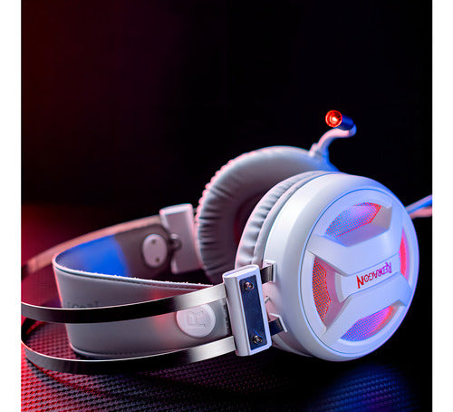 Headset Gamer Redragon Minos Overear 7.1 Surround Usb Branco Luz Vermelho