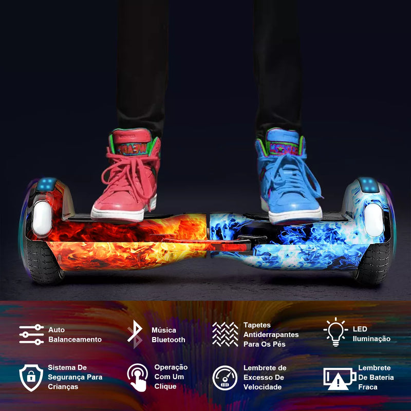 Skate Elétrico Hoverboard Overboard Com Bluetooth E Led 6,5 (Gelo e fogo)