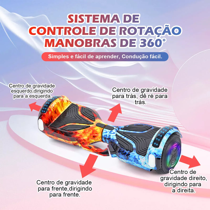 Skate Elétrico Hoverboard Overboard Com Bluetooth E Led 6,5 (Gelo e fogo)